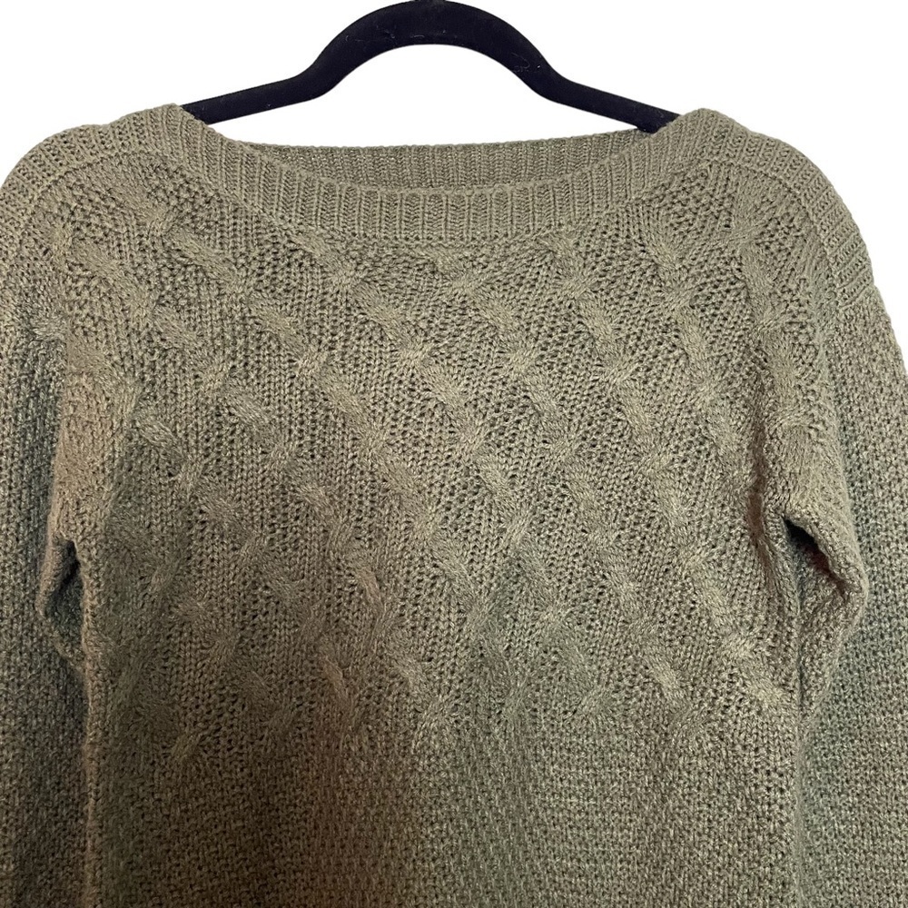 Hooked Up Olive Green Basketweave Long Sleeve Pullover Sweater Sz.XS - Picture 3 of 9